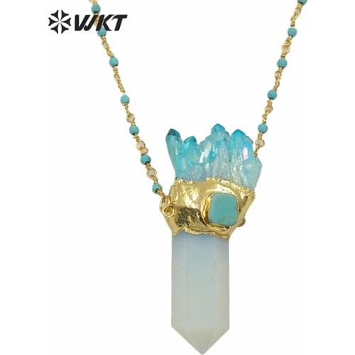 WT-N1255 Wholesale unique druzy cluster quartz point necklace women fashion gold big chunky spirit point necklace