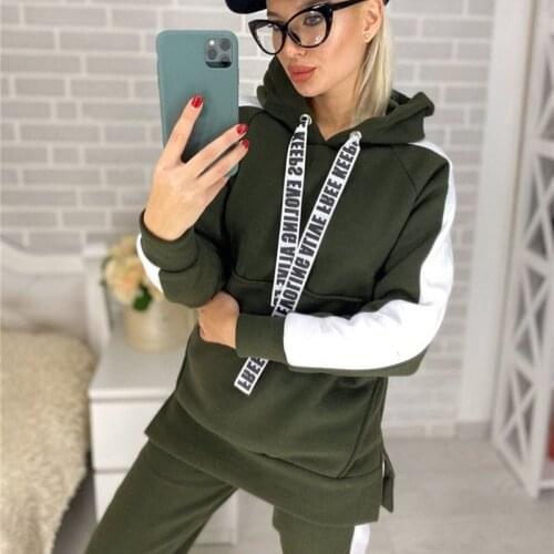 Hooded Tracksuit Women Two Piece Set Autumn Winter Clothes Side Striped Hoodies Sweatshirt Top + Pants Sweat Suit Casual Outfits