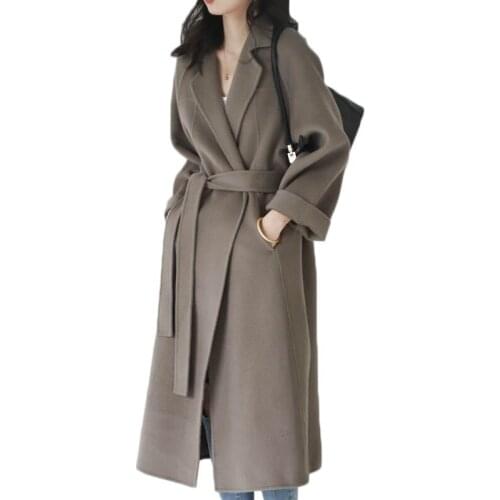 Double-sided Cashmere Coat Women 2020 New Autumn and Winter Loose Long Split Wool Jacket Female Elegant Woolen Coats NS2236