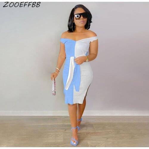ZOOEFFBB Rib Patchwork Trendy Off Shoulder Y2k Dress Bodycon Vintage Split Backless Women Elegant Birthday Party Club Dresses