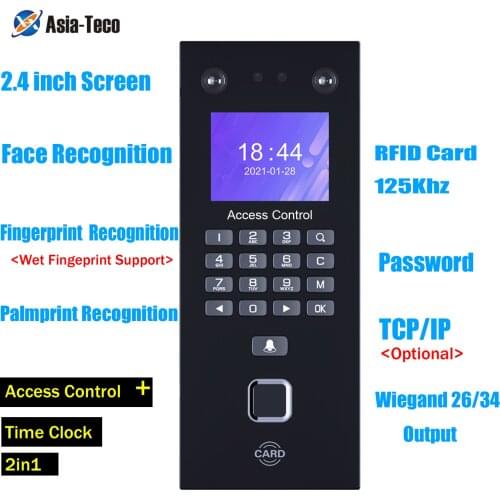 2.4 inch Facial Access Control Time Attendance Machine Biometric IR Face Recognition 125KHz RFID Keypad Palmprint Fingerprint