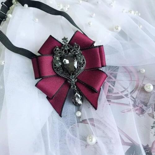 2021 Women Shirt Layer Ribbon Bow Tie Cravat British Lady Elastic Strap Wedding Party Alloy Bling Rhinestone Necktie Chic Bowtie