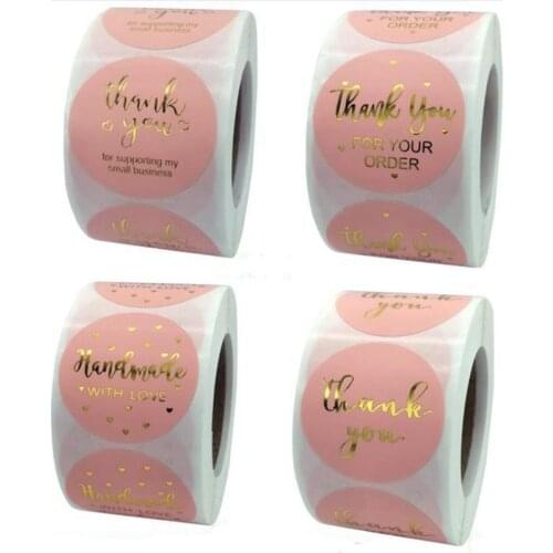 500pcs 1.5 inch Pink Thank You For Your Order Sticker Hand Made with Love Seal Label for Scrapbook Business Stationery Sticker