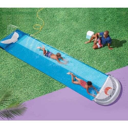 550CM Shark Double Lawn Water Slide 18FT Giant Dual Racing Backyard PVC Slide for Kids Summer Surfboard Splash Mat Funny Toys