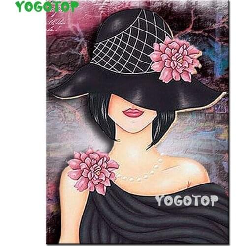 5D DIY Diamond Painting Full Square Drill Woman in hat Diamond Embroidery Portrait Picture Of Rhinestone Mosaic Decor YY5314