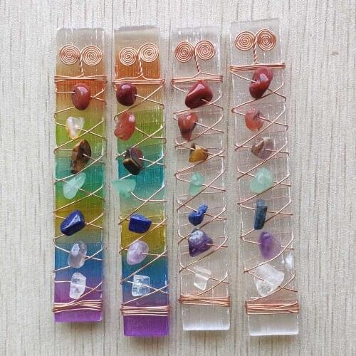 7 chakras Healing crystal stone beads wire wrapped raw selenite stick wand for yoga meditation spiritual balancing 4pcs/lot