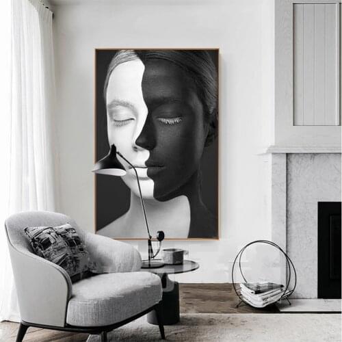 MUTU Abstract Portrait Painting Black And White Faces Art Canvas Pictures For Living Room Wall Art Poster No Frame Home Decor
