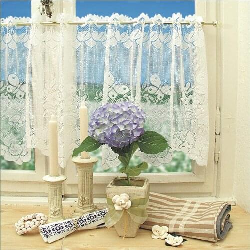 White Lace Sheer Curtains for Coffee Shop Bar Window Decoration New European Style Short Tulle Curtain 160*50cm