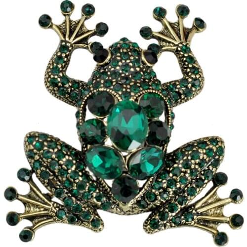 Frog Brooch Cute Pins Rhinestone Brooch Green Crystal Animal Enamel Pins Badge Women Collar Chapas Broches Bijou Spilla Brosche
