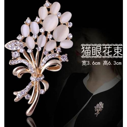 Cats Eye Stone Wheat Flower Brooch Womens Accessories Clothing Decoration Pin Pular Fashionop