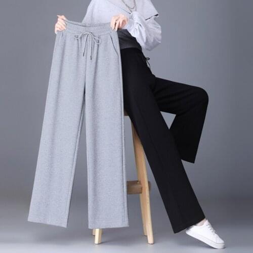 Plus Size Trousers For Women 2018 Spring Casual High Waist Loose Straight Long Pants Female Drawstring Sportswear XXXXL AIYANGA