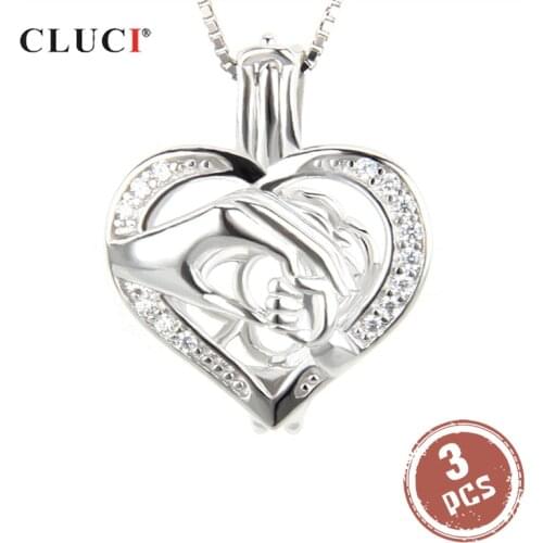 CLUCI 3pcs Silver 925 Hand by Hand Shaped Pearl Locket 925 Sterling Silver Cage Locket Pendant Women Gift for Friend SC084SB
