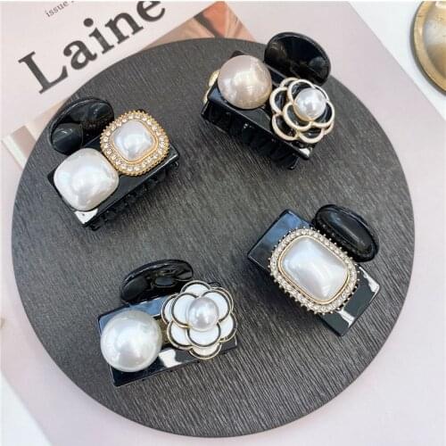 Camellia Flower Floral Pearl Hair Claw Banana Clip for Bun for Women Girl Korean Handmade Fashion Accessories Mujer Wholesale