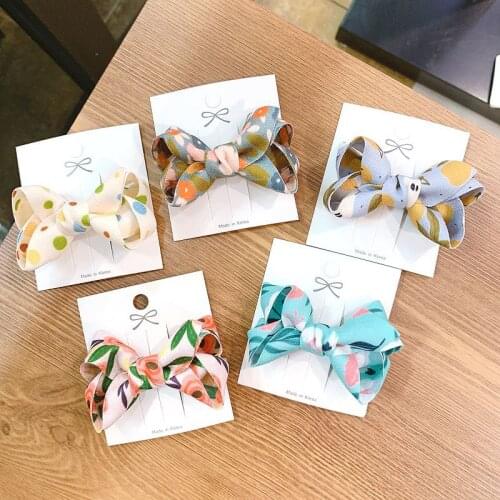 8cm Printed Bows Hair Clips for Girls 2/3/4pcs/Set Plaid Dots Kids Elastic Hair Bands Ties Rope Fashion Girls Hair Accessories