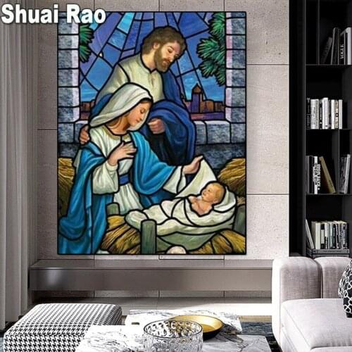 Diy Diamond Painting Nativity Day Cross Stitch Diamond Embroidery Religious Picture Of Rhinestones Christmas Church Banner Decor