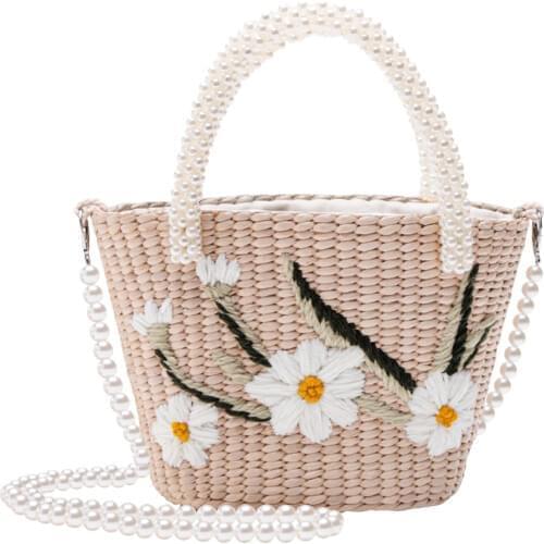 Designer Pearl Embroidered Straw Bag Handmade Beach Shoulder Bag Casual Handbag Famous Brand Women Bags 2020 Ladies Tote