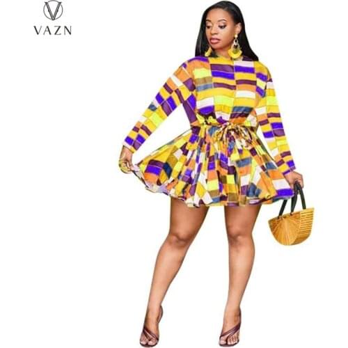 VAZN 2021 Autumn High-end Plus Size Chiffon Free Overalls Retro Full Sleeve A-Line Mini Dress Young Vestidos For Female