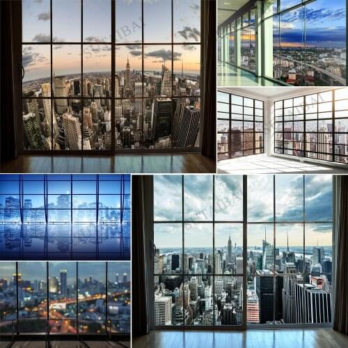 Photographic Backdrop Office Glass French Window City Building Landscape Scene Photography Backgrounds for Photo Studio