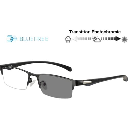Transition Photochromic Anti Blue Ray Computer Reading Glasses Flexible Temples Myopia Hyperopia UV400 Sunglasses Custom Stregth
