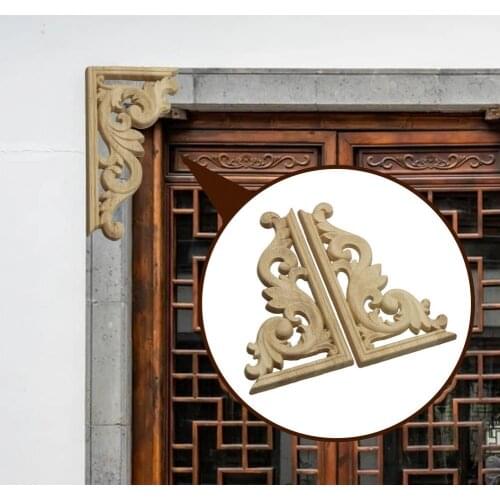 Exquisite 1 Set Fashion Refined Life Carving Appliques Wood Cabinet Door Appliques Unpainted for Gifts