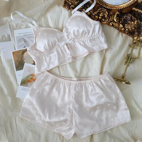 Light luxury satin lingerie soft skin-friendly breathable bra set thin no-wire polka dot underwear set plus size women bralette