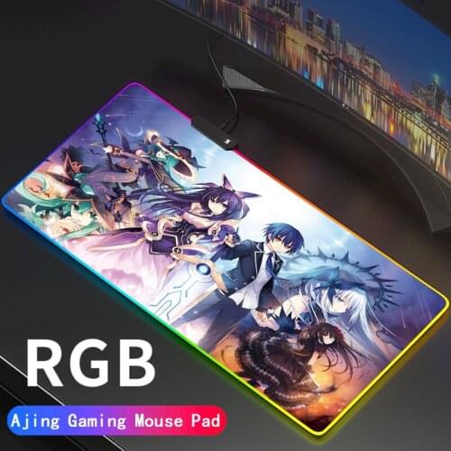 DATE A LIVE Mouse Pad Rgb Anime Rug Setup Gamer Accessories Gaming Mats with Backlight Mat Mousepad Speed Led Keyboard Carpet