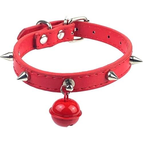 Leather Spikde Dog Bell Collar Adjustable PU Rivets Cats Small Medium Dogs Puppy Collar Studded Rivets Pet Necklace Accessories
