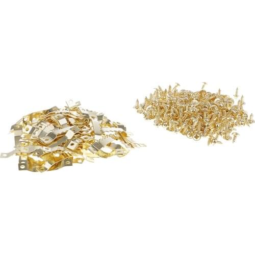 100pcs Golden Sawtooth Picture Frame Hanger Hanging Photo Wall Oil Painting Mirror Saw Tooth Hooks with Screws Home DIY Craft