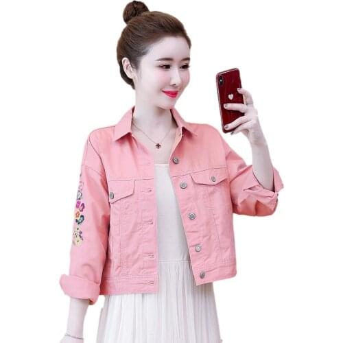 Spring Autumn Plus Size Short Jeans Jacket Women Fashion Bomber Jackets Female Loose Embroidery Flower Denim Coat Tide 3XL G1049
