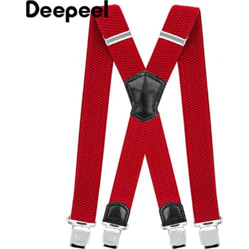 Deepeel 1pc 4*120cm Mens Braces X-Shaped Wide Suspenders Stretch Straps 4 Silver Clip Buckle Male Adjustable Work Jockstrap