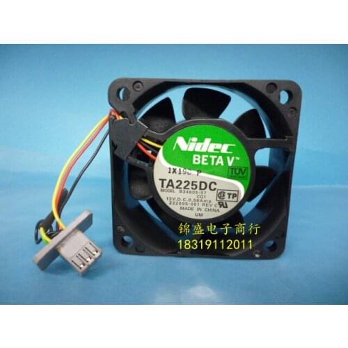 NIDEC TA225DC B34605-57 6025 60x60x25mm 6cm DC 12V 0.58A (3 Wire 6 Pin Socket) Two Ball Bearing Cooling Fan