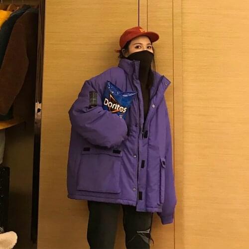 2021 Winter New Coat Female Loose Student BF Hong Kong Style Tooling Bread Suit Wild Thick Solid Color Cotton Tide