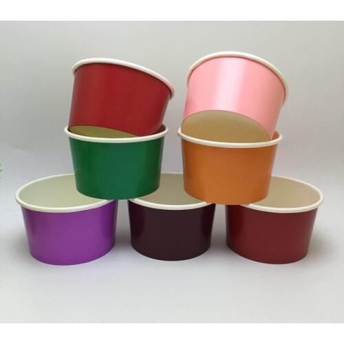 50pcs Disposable thick paper bowl 450ml party favor colorful ice cream cup yogurt dessert food takeaway packaging cups with lid
