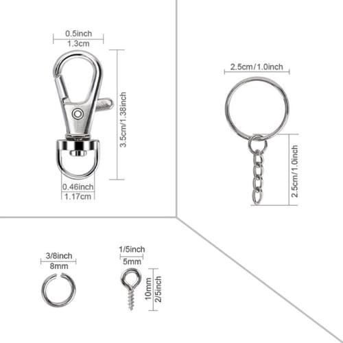 Swivel Snap Hook Split Key Rings with Chain and Jump Rings Bulk for Keychain R58E