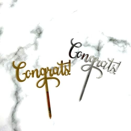 Congrats Acrylic Cake Topper Gold Celebrate Cake Topper Flags For Birthday Wedding Graduation Congrats Party Cake Decorations