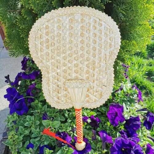 Hand Fan Natural Woven Fan Handcraft Fan Handwoven Fan Party Fan Gift Wheat Straw Woven Fan Decorative Fan Plum Shape