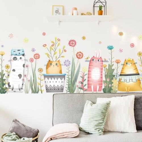 Cartoon cat self adhesive sticker Kindergarten childrens room stickers Simple skirting line decoration lovely Wall Sticker