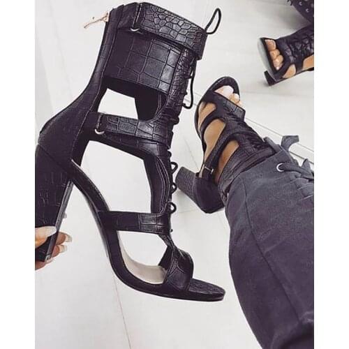New Summer Square High heel Women Sandals 8CM Fish Mouth Sandals Woman Hollow Out Women Cross-tied Pumps