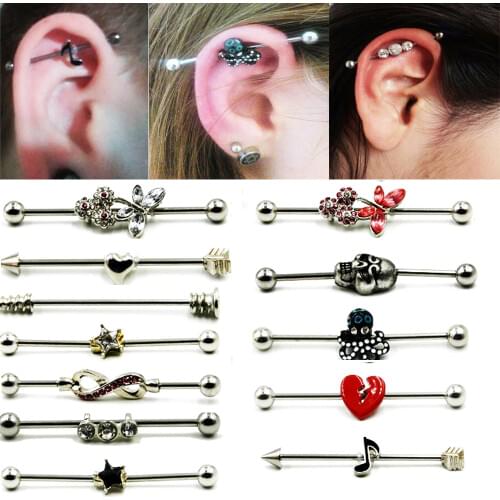1Pcs Hot sale Surgical Steel Industrial Barbell Ring Charming Earring Industrial Barbell Body Piercing Earrings Jewelry