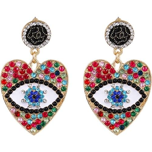 ZHINI Bohemia Gothic Devils eyes Earring Elegance Love Heart Dangle Drop Earrings for Women Rhinestone Fashion Jewelry Gift