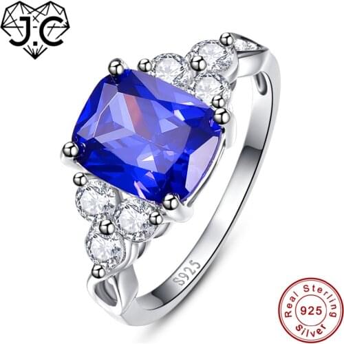 J.C Pretty Sapphire Blue & Tanzanite & White Topaz 925 Sterling Silver Ring Size 6 7 8 9 For Women Men Engagement Fine Jewelry