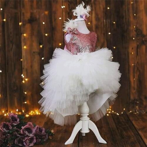 Customized Sparkly Top Flower Girl Dress for Wedding Tiered Skirt Girls Children Birthday Gown Photoshoot