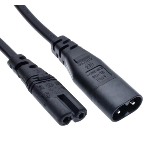 IEC320 C7 to C8 extension cords,C8-C7 IEC Jumper cable,IEC male to female 2PIN power line,0.3~5m,H03VV-F 2*0.75MM