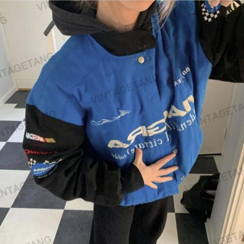 B-TOTO American Retro Sea Blue Color Matching Letter Embroidery Baseball Uniform Jacket Female Tide Ins Jacket 2021
