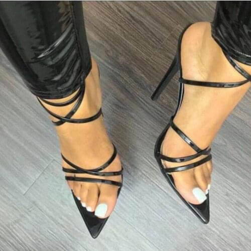 New 2020 High Quality Narrow Band Womens Sandals Pointed Peep Toe Thin High Heels Sexy Summer Ladies Red Wedding Shoes Sandalias