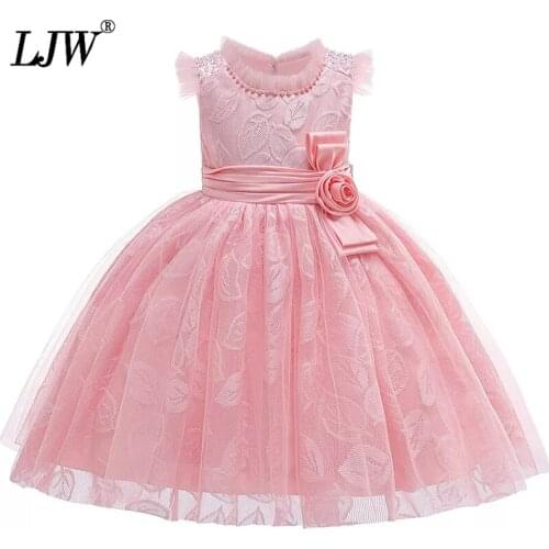 2019 Summer lace dress Beading Formal elegant Wedding Gown Tutu Princess Dress 3-10 Years Flower Girls Kids Party Girl Clothes