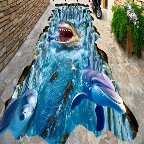 Beibehang Flooring on the floor of the shark dolphins waterfall 3D stereo painting living room bedroom bathroom 3d floor photo