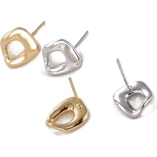 4PCS 14k Gold Plated Irregular Hollow Ear Studs Diy Earrings Supplies silver needle for Jewelry Making Copper Accessories