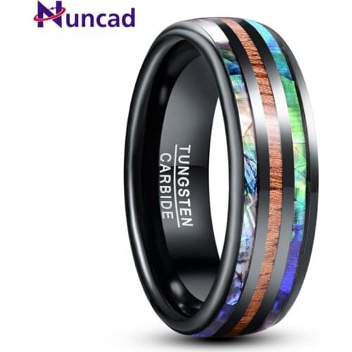 8mm Electric Black Inlaid Abalone Shell Wood Grain Dome Tungsten Carbide Ring Mens Fashion Wedding Jewelry Best Gift