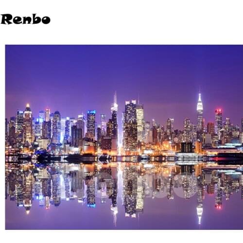 DIY Diamond Painting Cross Stitch 5D Full Diamond Embroidery New York Night Brooklyn Bridge USA Pictures Mosaic Home Decor A918